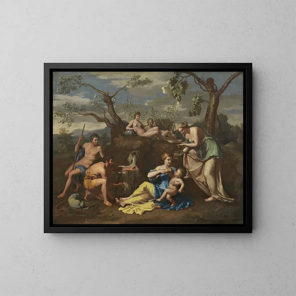 Nymfe, der ammer Jupiters barn - Nicolas Poussin-skolen — indrammet kunstværk på væggen