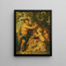 En mand der drikker med putti og en tiger - Peter Paul Rubens skole — indrammet kunstværk på væggen