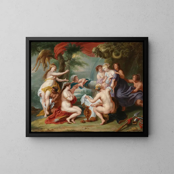 Diane opdager Callistos graviditet - Peter Paul Rubens' skole — indrammet kunstværk på væggen