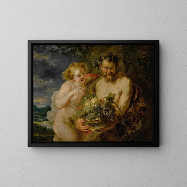 Satyre og bacchante - Peter Paul Rubens skole — indrammet kunstværk på væggen