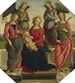 Madonna og Barn med to engle, hellige Rose og hellige Catherine af Alexandria - Efterfølger af Pietro Perugino — visning af kunstværket