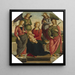 Madonna og Barn med to engle, hellige Rose og hellige Catherine af Alexandria - Efterfølger af Pietro Perugino — indrammet kunstværk på væggen
