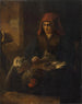 en gammel kvinde, der piller en fjerkræ - Rembrandt van Rijn-skolen — visning af kunstværket