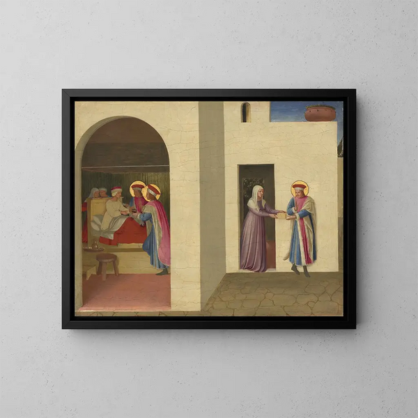 La guérison de Palladia par saint Côme et saint Damien - Fra Angelico — indrammet kunstværk på væggen