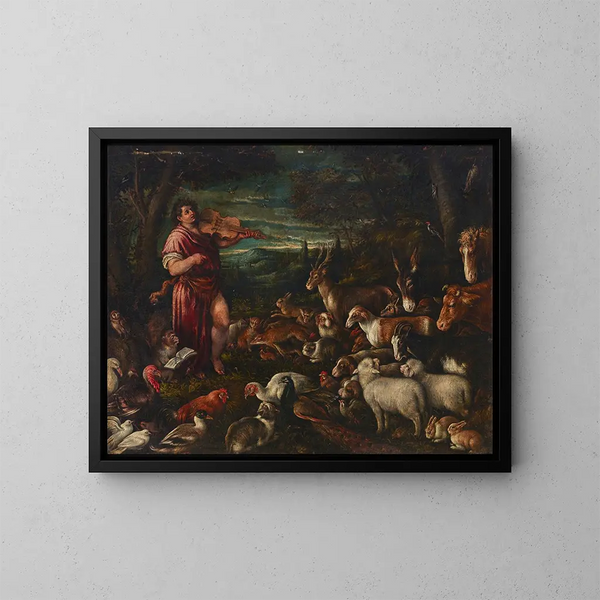 Orfeus fortryllende dyrene - Francesco Bassano den Ældre — indrammet kunstværk på væggen