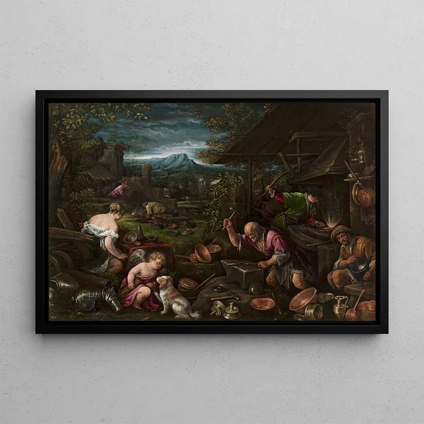 La Forge de Vulcain - Francesco Bassano le Jeune — indrammet kunstværk på væggen