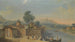 Vue capricieuse d'une ville fortifiée avec des figures élégantes sur la rivière - Francesco Battaglioli — visning af kunstværket