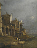 Et kystlandskab af Capriccio med figurer på kysten under en bue - Francesco Guardi — visning af kunstværket