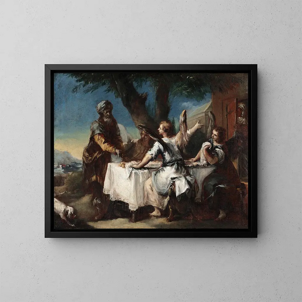 Abraham modtager de tre engle - Francesco Guardi — indrammet kunstværk på væggen