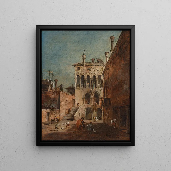 Et arkitektonisk indfald med en campiello - Francesco Guardi — indrammet kunstværk på væggen