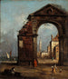 Caprice med triumfbue i ruiner og landskab ved lagunekanten - Francesco Guardi — visning af kunstværket