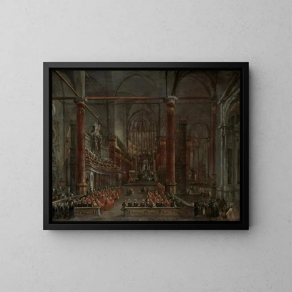 Ceremoni ved den pavelige ceremoni på SS Giovanni e Paolo, Venedig, 1782 - Francesco Guardi — indrammet kunstværk på væggen