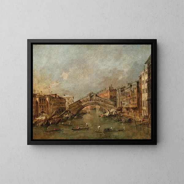 Le pont du Rialto og Riva del Vin i Venedig - Francesco Guardi — indrammet kunstværk på væggen