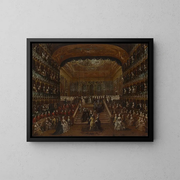 L'intérieur af Teatro San Benedetto i Venedig under balen i 1782 til ære for Conti del Nord - Francesco Guardi — indrammet kunstværk på væggen