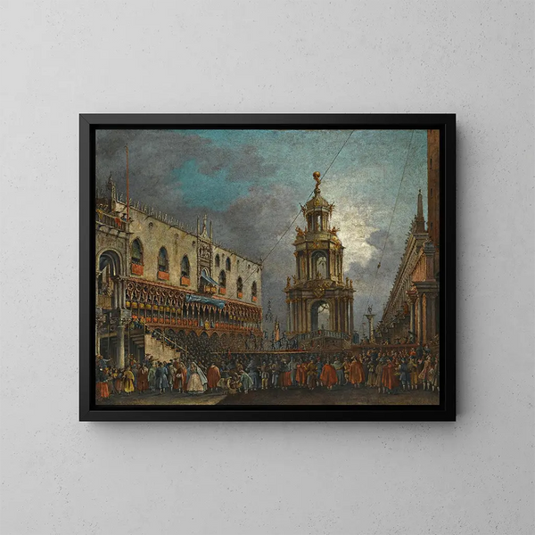 Venise, udsigt over Piazzetta ved karnevalet - Francesco Zanin — indrammet kunstværk på væggen