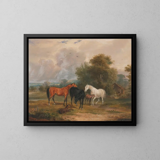 Francis Calcraft Turner - Horses Grazing Mares and Foals in a Field.webp