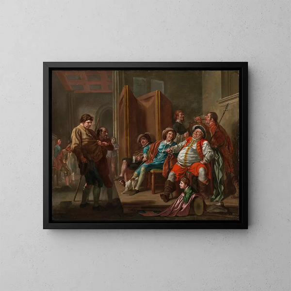 Falstaff rekrutterer i Henri IV, del II, akt III - Francis Hayman — indrammet kunstværk på væggen