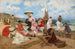 Kvinder elegante på stranden med en hund - Francisco Miralles y Galup — visning af kunstværket