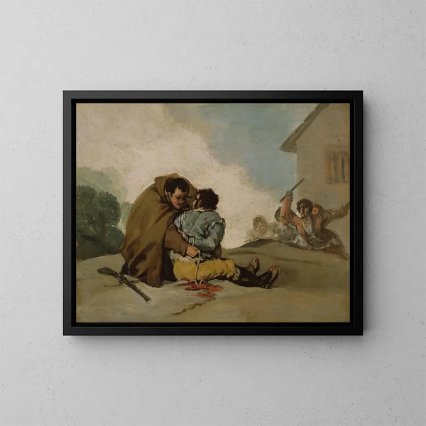 Le frère Pedro binder El Maragato med et reb med en - Francisco de Goya — indrammet kunstværk på væggen