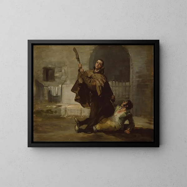 Le bror Pedro slår El Maragato med riffelkøllen - Francisco de Goya — indrammet kunstværk på væggen