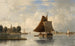 Hollandais flodlandskabsmaleri med sejlskibe - François Carlebur de Dordrecht — visning af kunstværket