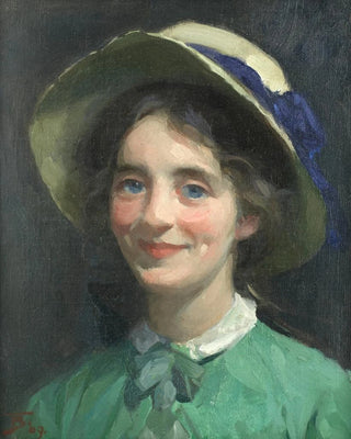 Frank Bramley - Portrait of a girl in a hat.webp