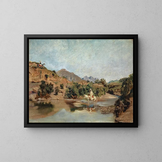 Frank Buchser - Moroccan Rider Crossing the Ford at Wad Boswicha.webp