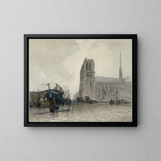Notre-Dame-maleri set fra Pont au Double - Frank Myers Boggs — indrammet kunstværk på væggen