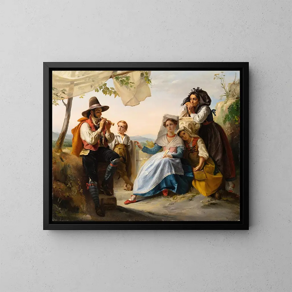 En italiensk scene, fløjtespilleren - François-Joseph Navez — indrammet kunstværk på væggen