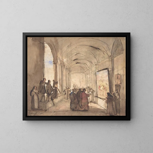 En kardinal, der undersøger et maleri i et kloster - François-Marius Granet — indrammet kunstværk på væggen