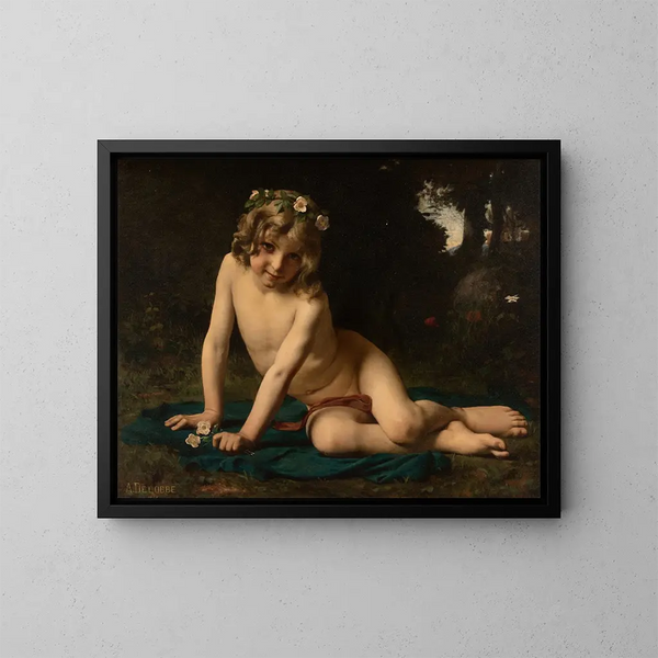 Puck liggende i skoven A Midsummer Night's Dream - François Alfred Delobbe — indrammet kunstværk på væggen