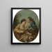 En ung kvinde og en ung mand, der placerer unge fugle i et bur. Fuglenistholdere - François Boucher — indrammet kunstværk på væggen