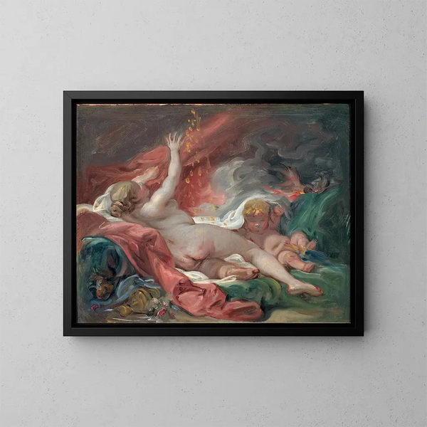 Studie af Dana og den gyldne regn - François Boucher — indrammet kunstværk på væggen