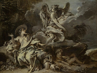 Hagar og Ismael i ørkenen med englen - François Boucher — visning af kunstværket