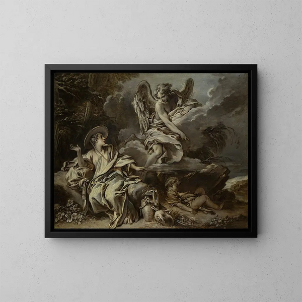 Hagar og Ismael i ørkenen med englen - François Boucher — indrammet kunstværk på væggen