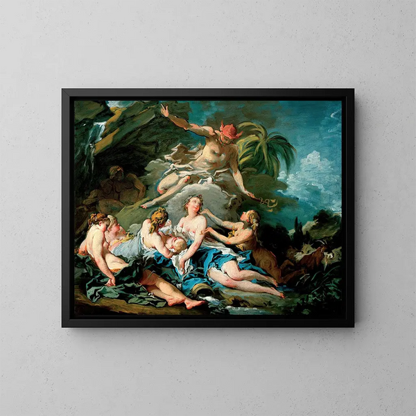 Mercure selvsikker barnet Bacchus til nymferne i Nysa - François Boucher — indrammet kunstværk på væggen