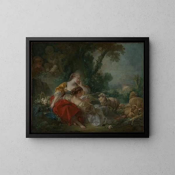 Deux bergères - François Boucher — indrammet kunstværk på væggen