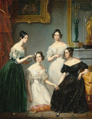 Franois Quesnel - Group portrait of four young ladies in an interior.webp