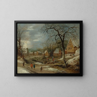 Frans De Momper - A winter landscape with figures by a frozen river in a village.webp