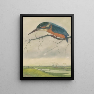 Frans Everbag - IJsvogel op een tak in een weidelandschap.webp