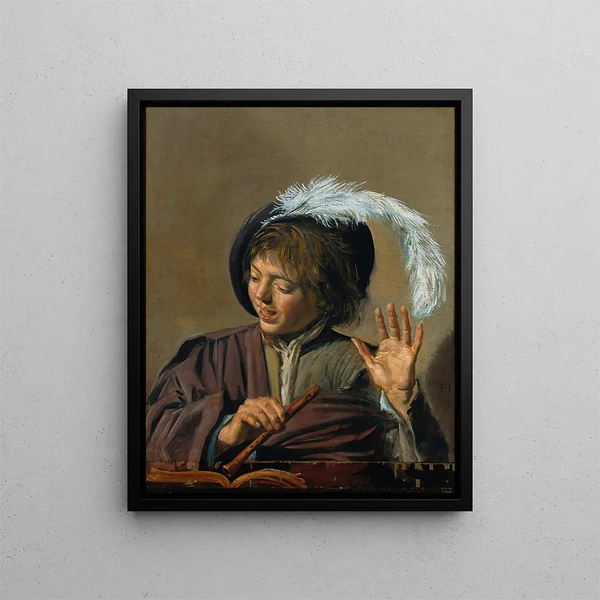 Dreng syngende med fløjte - Frans Hals — indrammet kunstværk på væggen