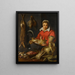 et maleri med en købmand, der holder en høne med vildt, asparges, artiskokker, redskaber og en skål med vilde jordbær - Frans Snyders — indrammet kunstværk på væggen