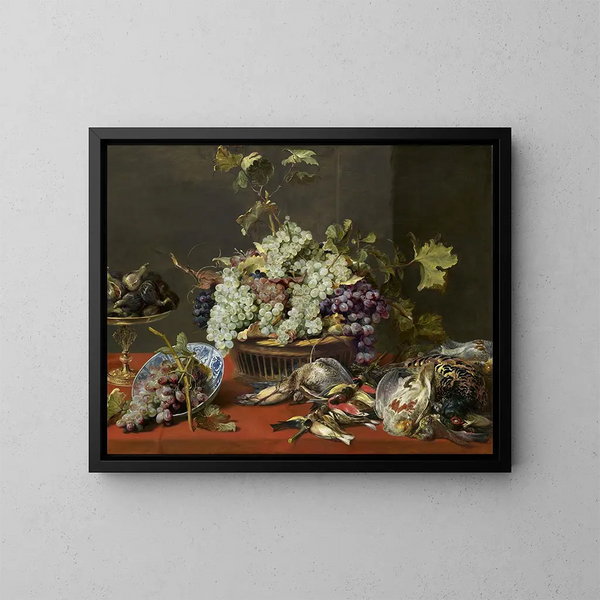 Naturtro med druer og vildt - Frans Snyders — indrammet kunstværk på væggen