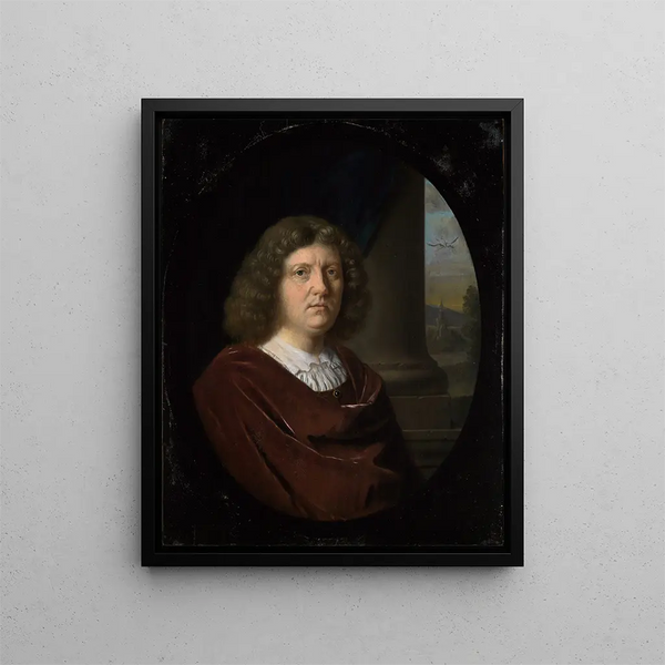 Portrait af en herre i rød frakke - Frans van Mieris den Ældre — indrammet kunstværk på væggen