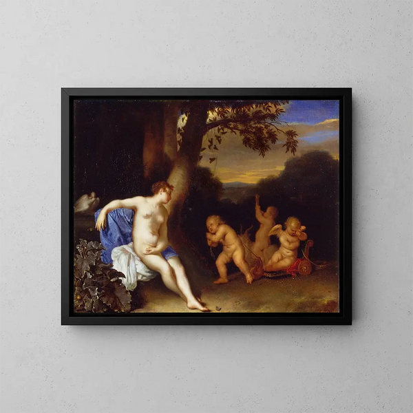 Vénus og Cupidon - Frans van Mieris den Ældre — indrammet kunstværk på væggen