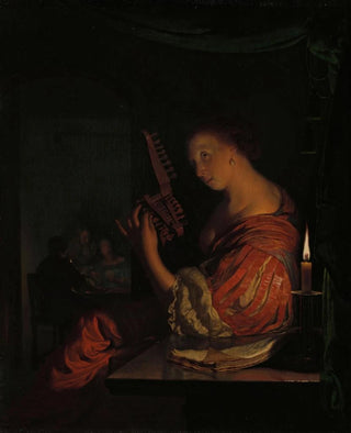 Frans van Mieris the Elder - Vrouw die een teorbe stemt.webp