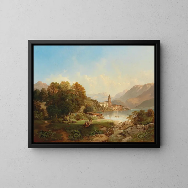 Vue sur Saint-Wolfgang au lac Wolfgang - Franz Barbarini — indrammet kunstværk på væggen