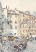 Viennese cafébord med øltønder - Franz Hohenberger — visning af kunstværket