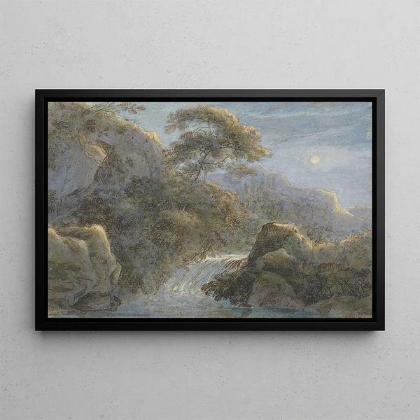 Franz Kobell - Waterfall in the Mountains by Moonlight.webp