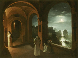 Franz Ludwig Catel - Nuns in the Certosa Cloister overlooking a Moonlit Sea towards the Faraglioni Capri.webp